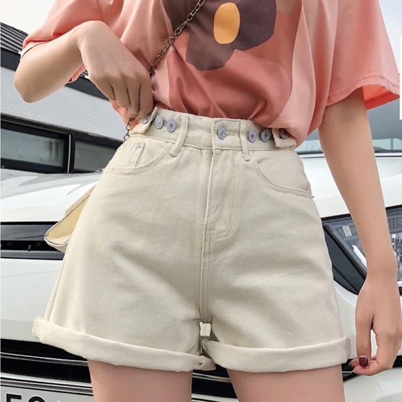 High Waist semi-elastic short/cream color - Picture 3 of 5